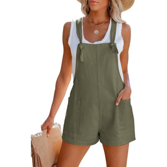 Aoudery Women' Green Summer Casual Sleeveless Rompers Loose Jumpsuit with Pocket - Picture 1 of 6